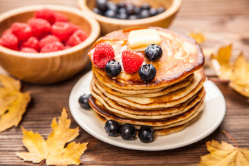 High pile of delicious pancakes