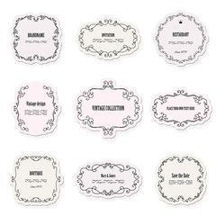 Vintage frames and labels set. Calligraphic design elements. Pastel colors.
