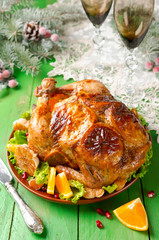 Christmas roast chicken with oranges