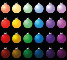 Colorful christmas balls. Seamless background can be created. Isolated vector illustration over black.