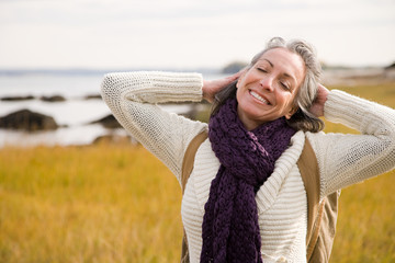 Mature woman stretching