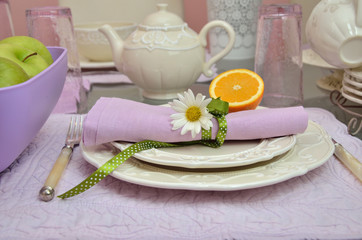 Porcelain plates and pot with violet details