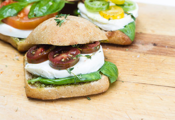 fresh mozzarella tomato sandwiches with basil