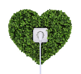 electric power receptacle on a green grass background isolated o