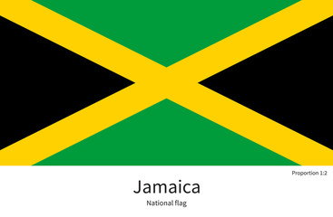 National flag of Jamaica with correct proportions, element, colors
