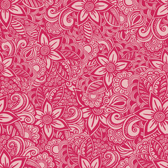 Hand drawn seamless Flower pattern. Doodle style