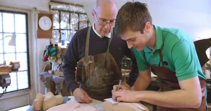 Apprentice In Bespoke Shoemakers Drawing Template For Last