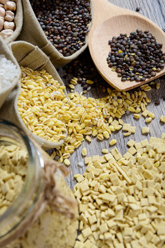 assortment of dried vegetables on wooden table