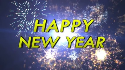 Happy New Year, Animation Text and Fireworks Background, 4k
