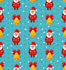 Merry Christmas seamless pattern with Santa and jingle bell