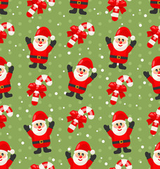 Seamless Christmas pattern with Santa Claus snow and candy cane