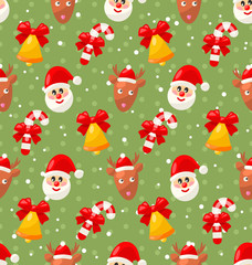 Seamless pattern with Santa Claus and Christmas deer