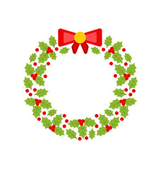 Christmas Wreath Made of Holly Berries Isolated