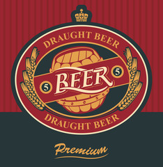 Obraz premium oval label for draft beer with ears of wheat