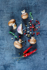 Ingredients on vintage background