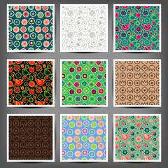 set seamless patterns of flowers and birds