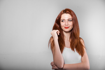 Beautiful smiling woman portrait on white background