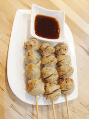 closed up the pork meatball barbecue with spicy sauce