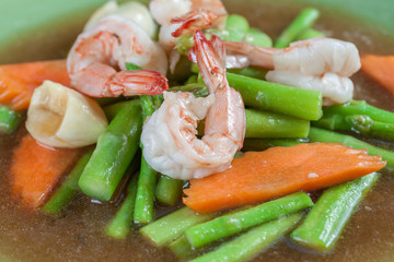 Thai Food: Fried asparagus with shrimp as food taste delicious.