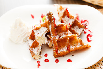 belgian waffle with whipped cream