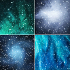 Winter backgrounds. Collection of snow flakes and stars. Christmas concept.