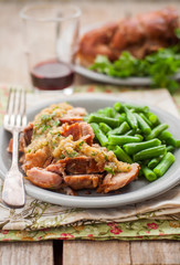 Slow Cooked Pork with Apple Sauce and Green Beans