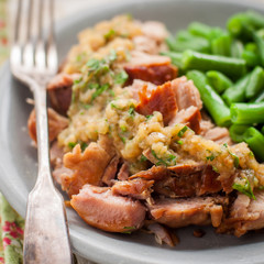 Slow Cooked Pork with Apple Sauce and Green Beans