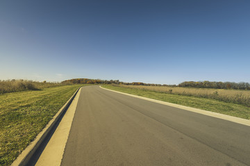 Asphalt road in new real estate subdivision