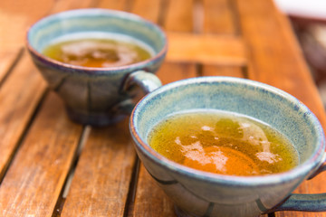 Norman apple cider in a typical ceramic cups