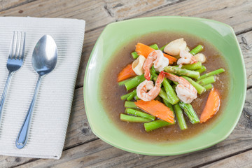 Thai Food: Fried asparagus with shrimp as food taste delicious.