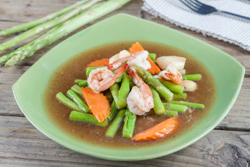Thai Food: Fried asparagus with shrimp as food taste delicious.