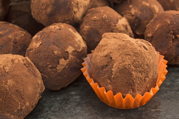 Chocolate balls truffle with rum and raisins