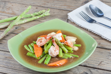 Thai Food: Fried asparagus with shrimp as food taste delicious.