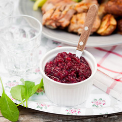 Cranberry Red Onion Sauce with Grilled Chicken and Vegetables, square