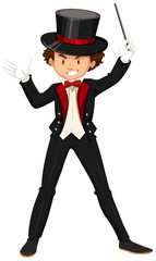 Male magician in black suit