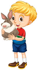 Little boy and gray rabbit