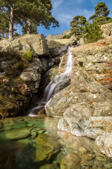 Fototapeta na wymiar Cascade des Anglais waterfall near Vizzavona in Corsica