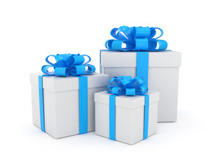 three gift boxes with bows isolated on white