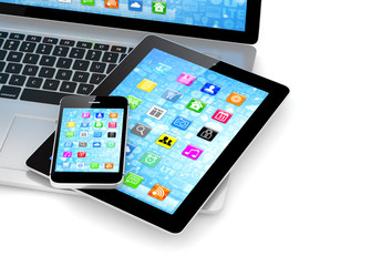 Laptop, phone and tablet pc.