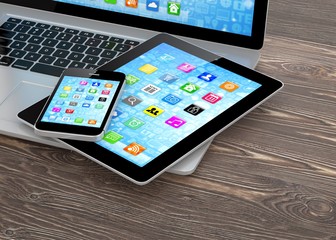 Laptop, phone and tablet pc.