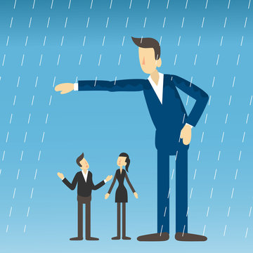Boss protect employee from raining,concept vector illustration
