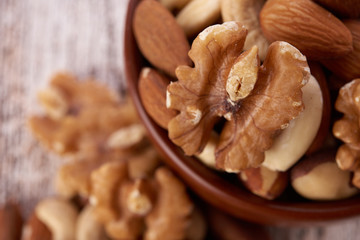 Mix nuts  on wooden background