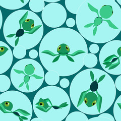 Fototapeta premium Seamless pattern with little baby sea turtles