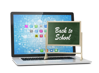 Laptop with chalkboard, back to school, online education concept