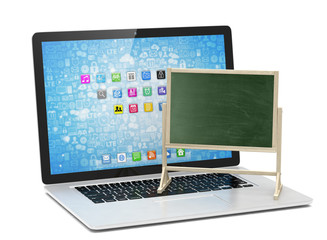  Laptop with chalkboard, online education concept