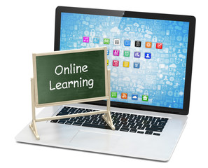  Laptop with chalkboard, online education concept