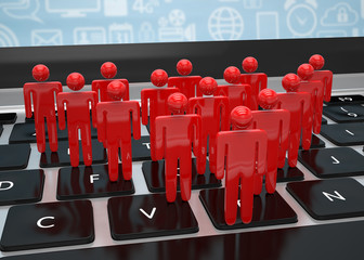 Fototapeta premium group of people figures on laptop, 3d render