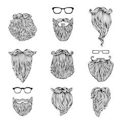 Vector set of hipster beards and eyeglasses.