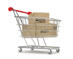 Shopping cart with parcel, 3d