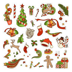 Fototapeta premium Vector set of Christmas objects.